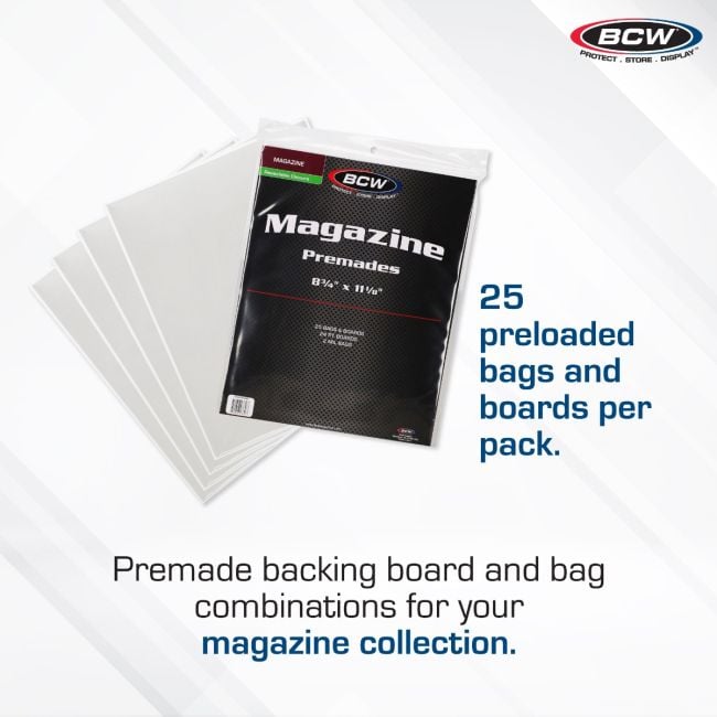PREMADE RESEALABLE MAGAZINE BAG AND BOARD - 25 CT PACK