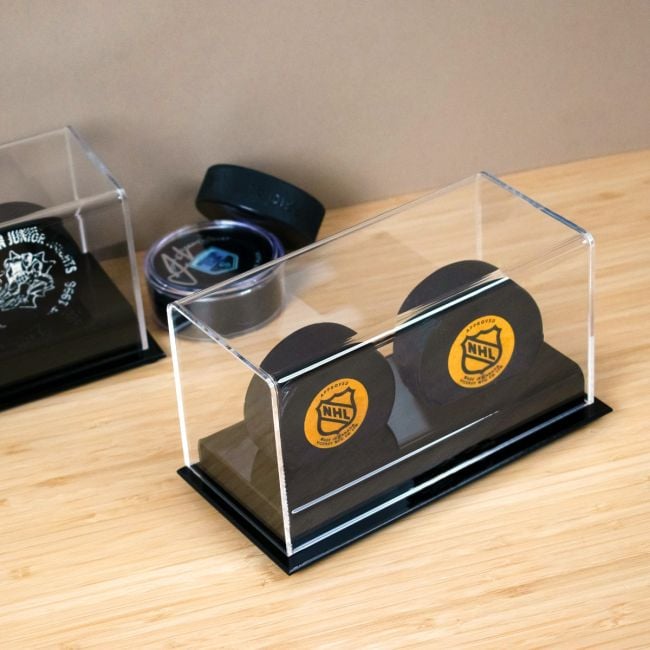 ACRYLIC BASE DOUBLE HOCKEY PUCK DISPLAY