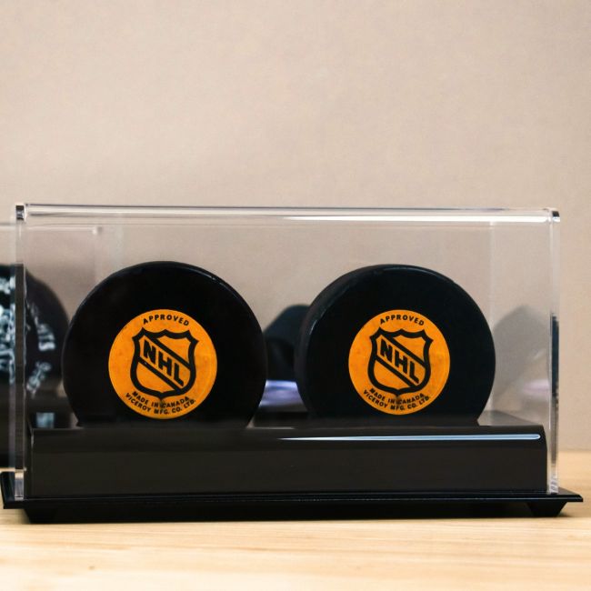 ACRYLIC BASE DOUBLE HOCKEY PUCK DISPLAY