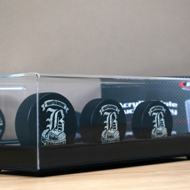 ACRYLIC BASE TRIPLE HOCKEY PUCK DISPLAY