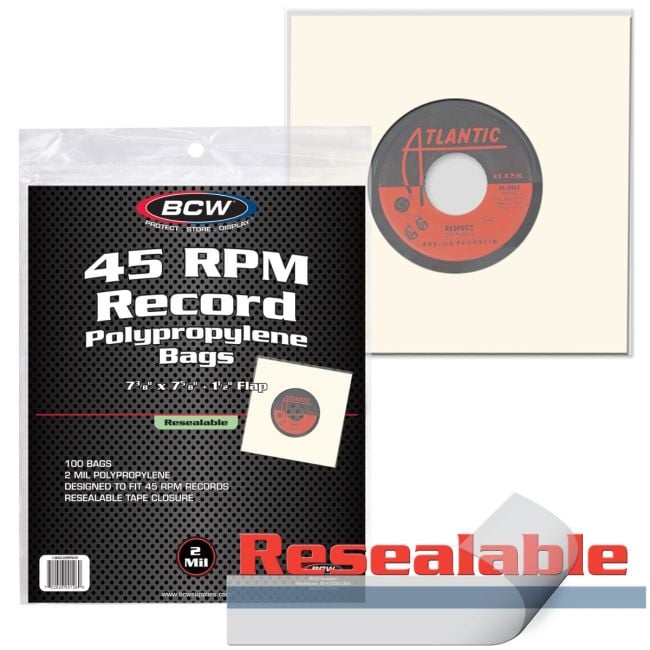 RESEALABLE 45 RPM BAGS - 7 3/8 X 7 5/8 - 100ct