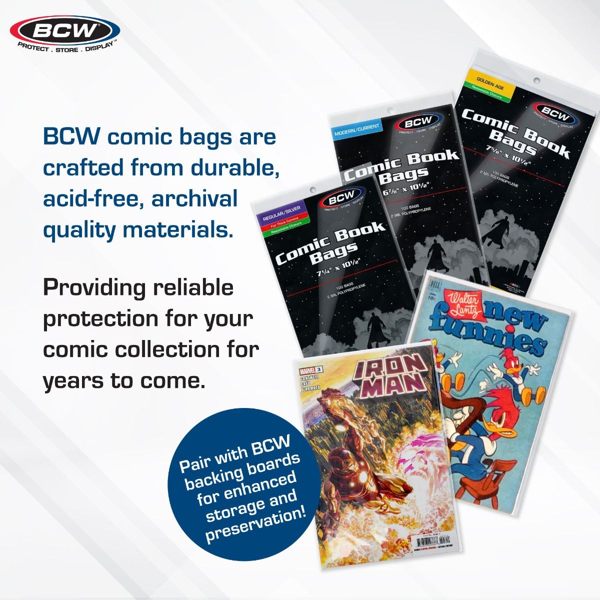 RESEALABLE CURRENT/MODERN COMIC BAGS - THICK - 7 X 10 1/2