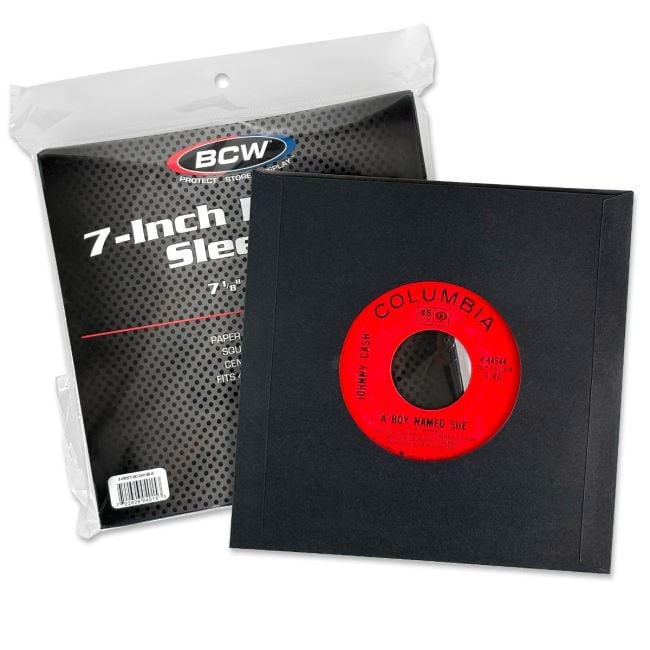 7-Inch Record Paper Inner Sleeves - Square Corners - With Hole - Black