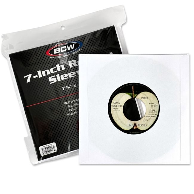 7-Inch Record Paper Inner Sleeves - Square Corners - With Hole - White