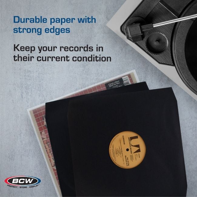 PAPER RECORD INNER SLEEVES 12 INCH-CUT CORNERS-BLACK