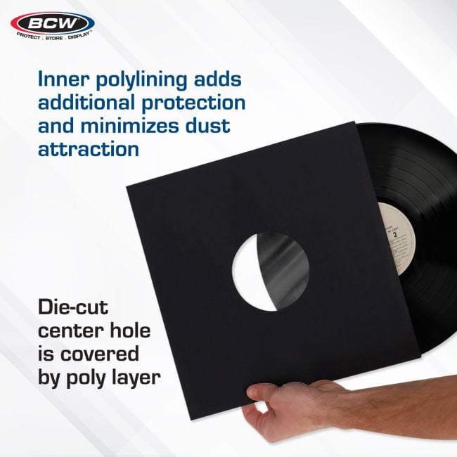 PAPER RECORD SLEEVES 12-INCH-POLYLINED-SQUARE CORNERS-BLACK