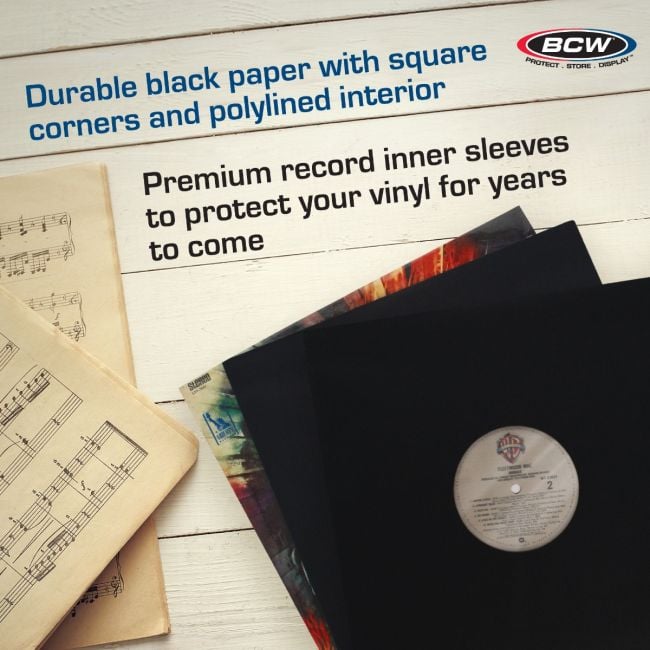 PAPER RECORD SLEEVES 12-INCH-POLYLINED-SQUARE CORNERS-BLACK