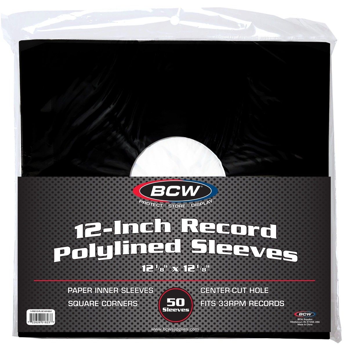 PAPER RECORD SLEEVES 12-INCH-POLYLINED-SQUARE CORNERS-BLACK