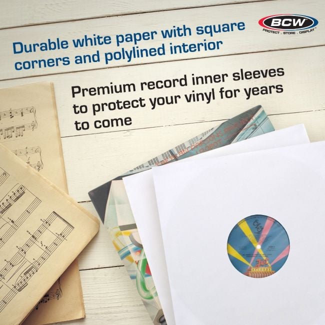 PAPER RECORD SLEEVES 12-INCH-POLYLINED-SQUARE CORNERS-WHITE