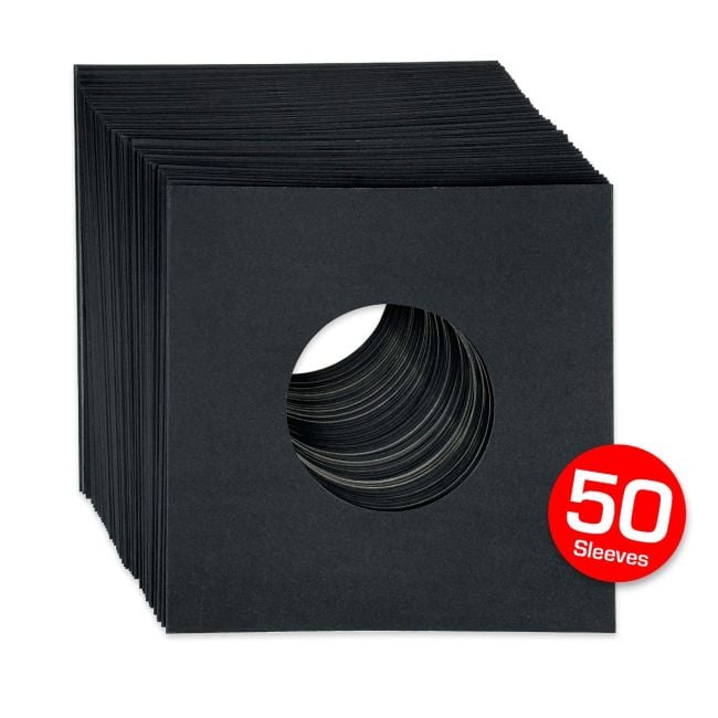 7-Inch Record Paper Inner Sleeves - Square Corners - With Hole - Black