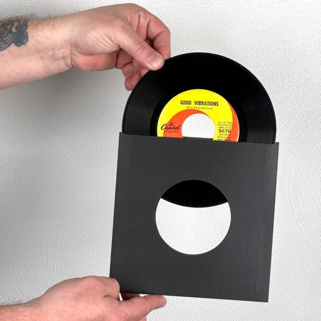 7-Inch Record Paper Inner Sleeves - Square Corners - With Hole - Black