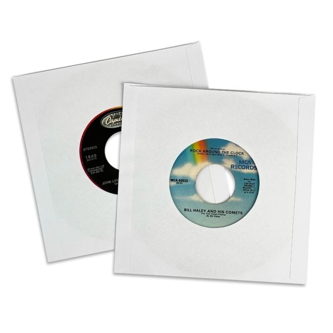 7-Inch Record Paper Inner Sleeves - Square Corners - With Hole - White