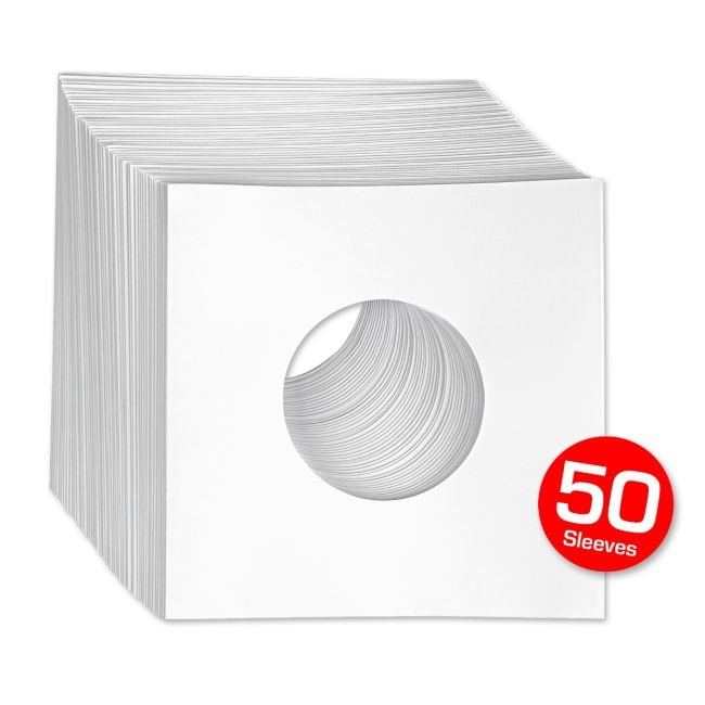 7-Inch Record Paper Inner Sleeves - Square Corners - With Hole - White