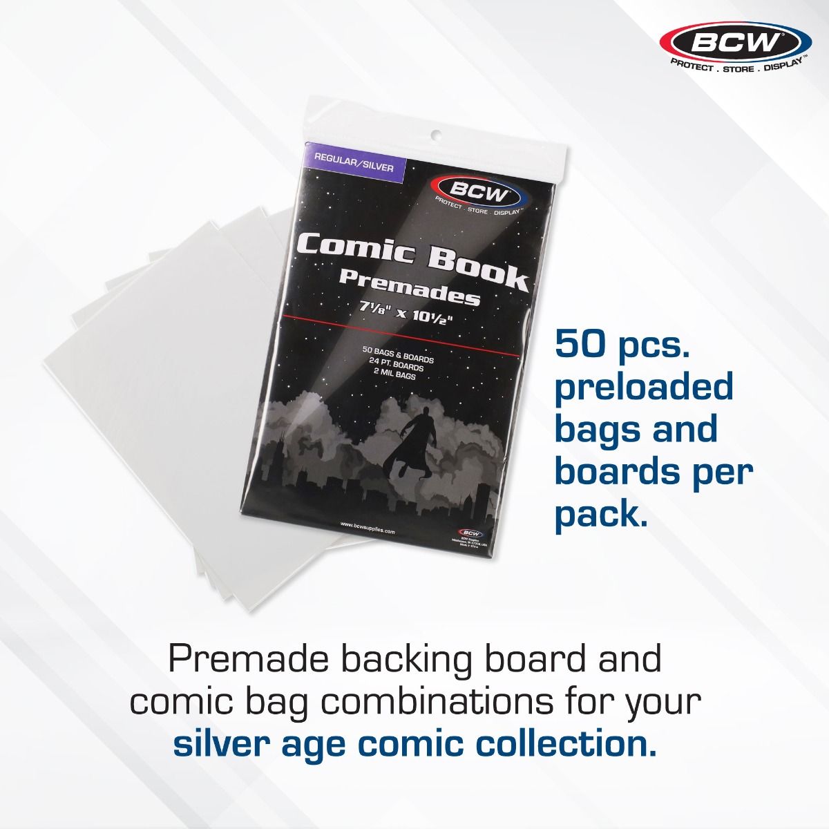 PREMADE SILVER BAG AND BOARD - 50 CT PACK