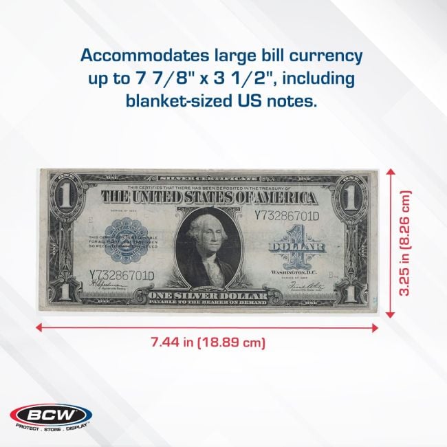 CURRENCY SLEEVES - LARGE BILL - 7 1/2 x 3 1/4