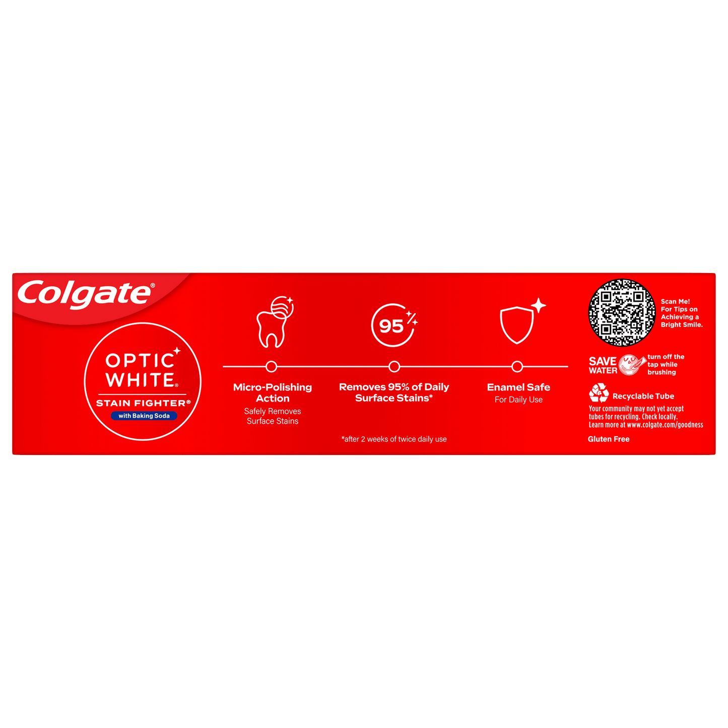 Colgate Optic White Stain Fighter Toothpaste with Baking Soda, Clean Mint Paste, 6.0 oz