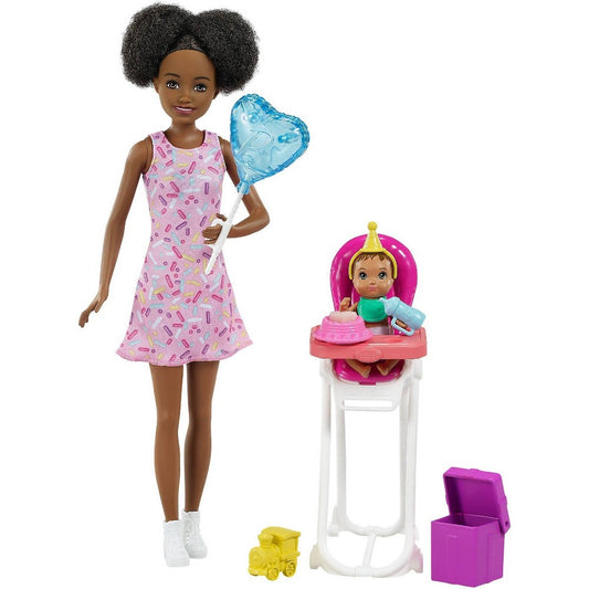 Barbie Skipper Babysitters Birthday Feeding Playset Brunette Doll Color-Change Baby & Accessories