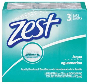 Zest Aqua Deodorant Bar Soap 3 ct (Pack of 12)