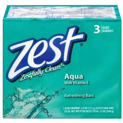 Zest Aqua 4 Ounce Bar Soap, 3 Count per Pack - 24 per case.