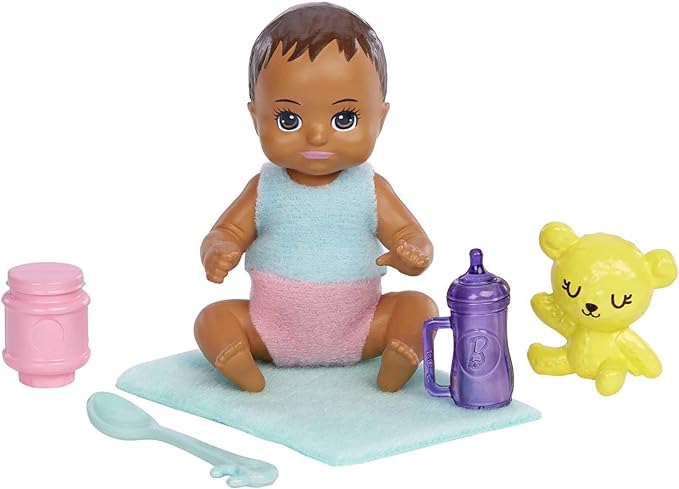 Barbie Skipper Babysitters Inc Doll & Accessories Set with Brunette Doll in Flowered Skirt, Baby Doll & 4 Themed Pieces