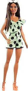 Barbie Fashionistas Doll #200 with Brunette Hair, Lime Green Polka Dot Romper & Barbie Accessories