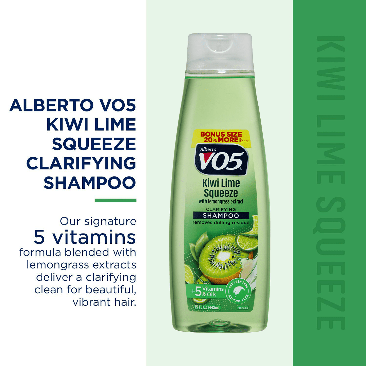 Alberto VO5 Kiwi Lime Clarifying & Nourishing Daily Hair Shampoo, with Vitamin E & C, 15 fl oz