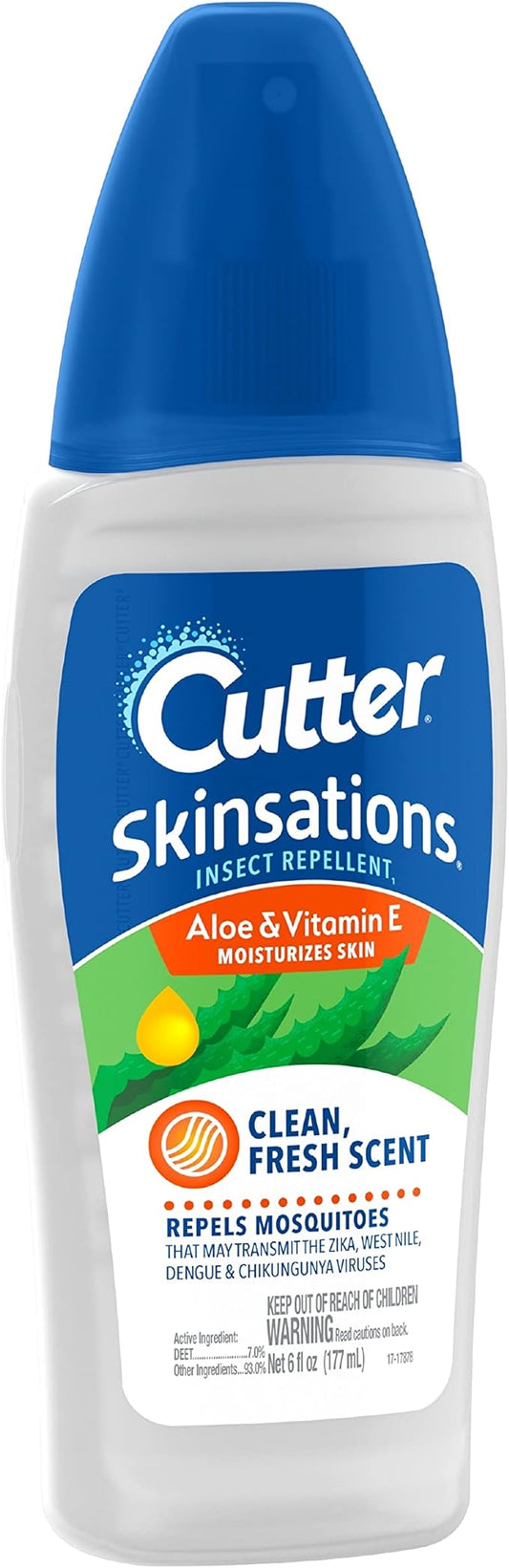 Cutter Skinsations Insect Repellent, Mosquito Repellent, Repels Mosquitoes, 7% DEET, 6 fl Ounce (Pump Spray)