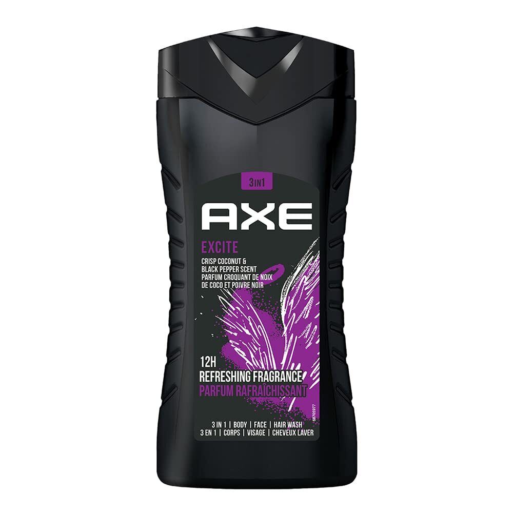 Axe 3 in 1 Body Face Hair Wash for Men 250 Ml Pack 8.45oz Dark Temptation Excite