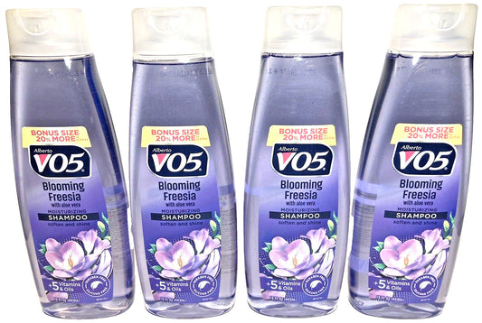 (4) V05 - Blooming Freesia SHAMPOO with Aloe Vera - 12.5 + 20% = 15 Oz - VO5