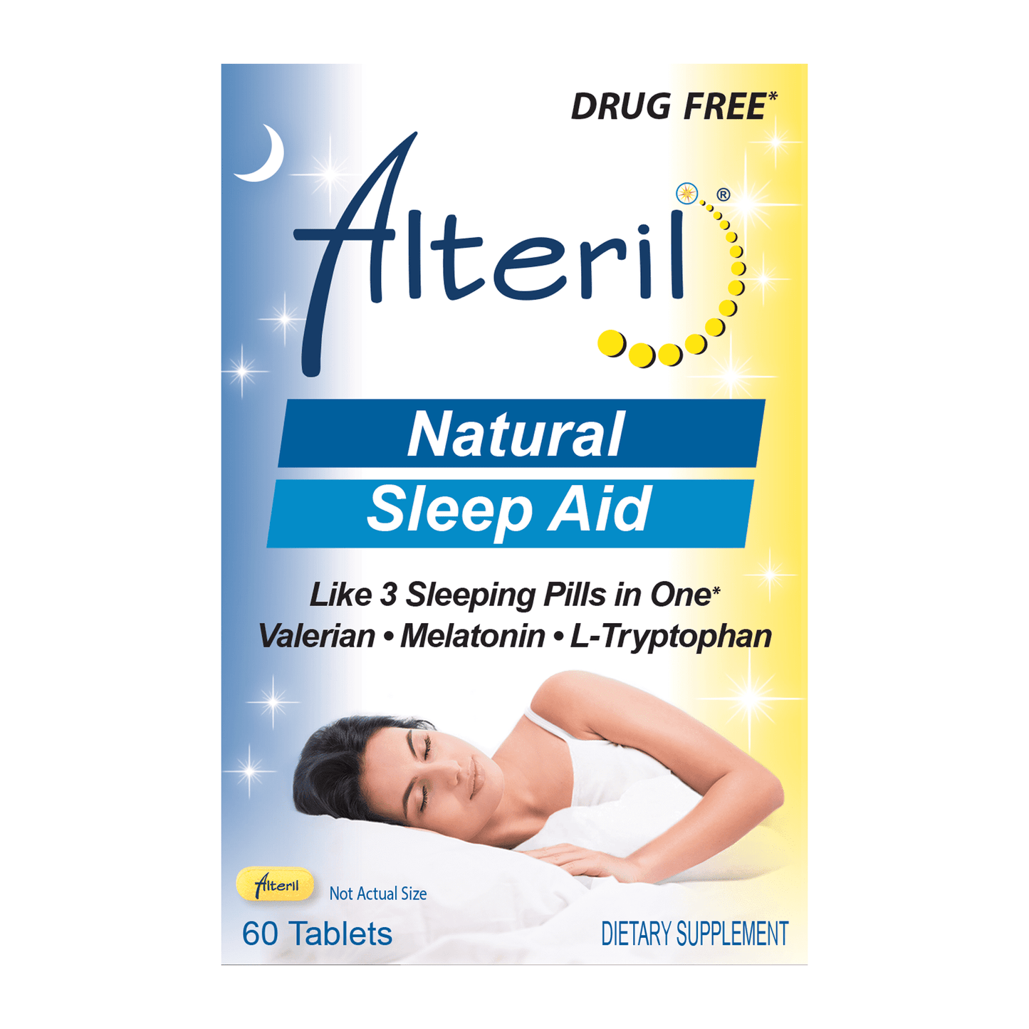 Alteril Sleep Aid Tablets 60ct, 3 Sleep Aids In One, 5mg Melatonin, L-Tryptophan & Valerian