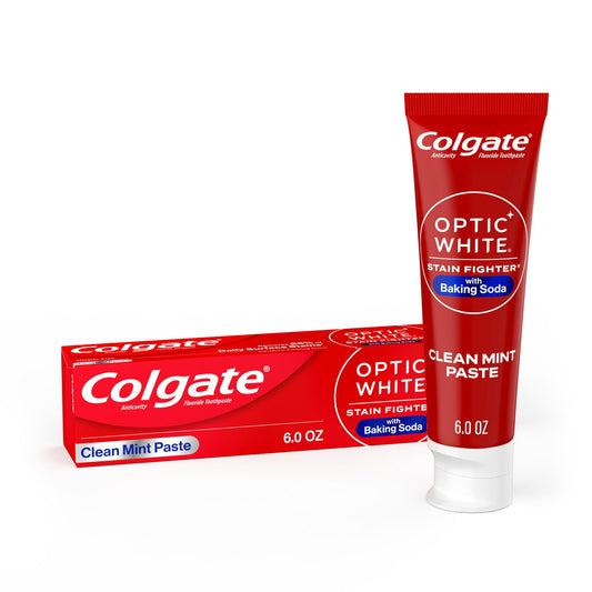 Colgate Optic White Stain Fighter Toothpaste with Baking Soda, Clean Mint Paste, 6.0 oz