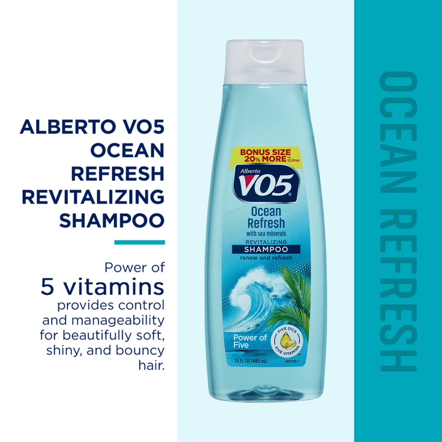 Alberto VO5 Ocean Refresh Moisturizing Hair Shampoo, for Soft and Shiny Hair, 15 fl oz